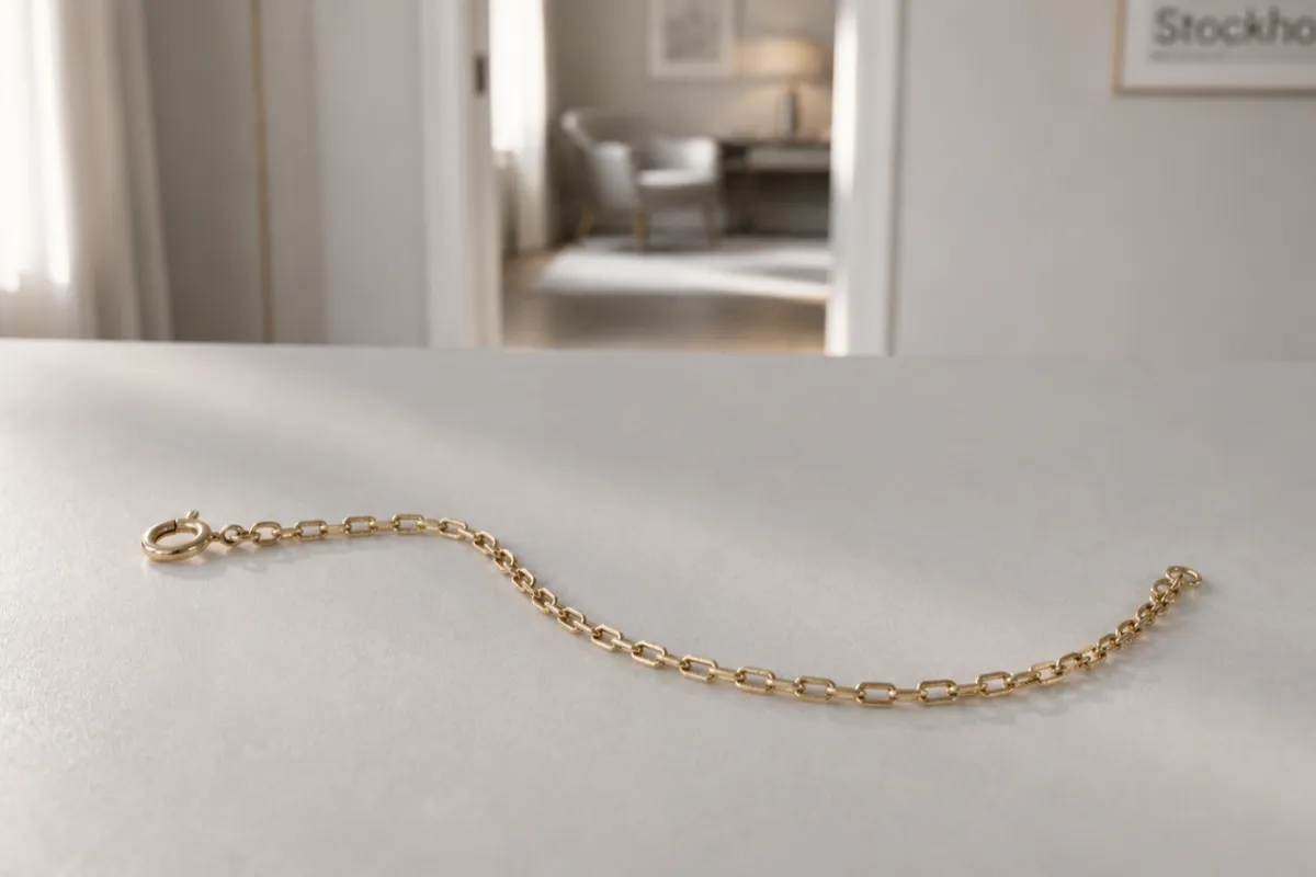 Ankarlänk armband i guld som ligger på ett ljust bord