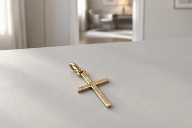 Guldkors i guld som ligger på ett ljust bord