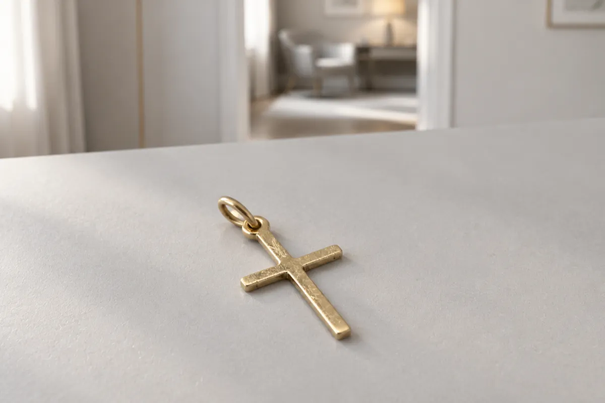 Guldkors i guld som ligger på ett ljust bord