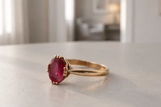 Guldring i guld som ligger på ett ljust bord