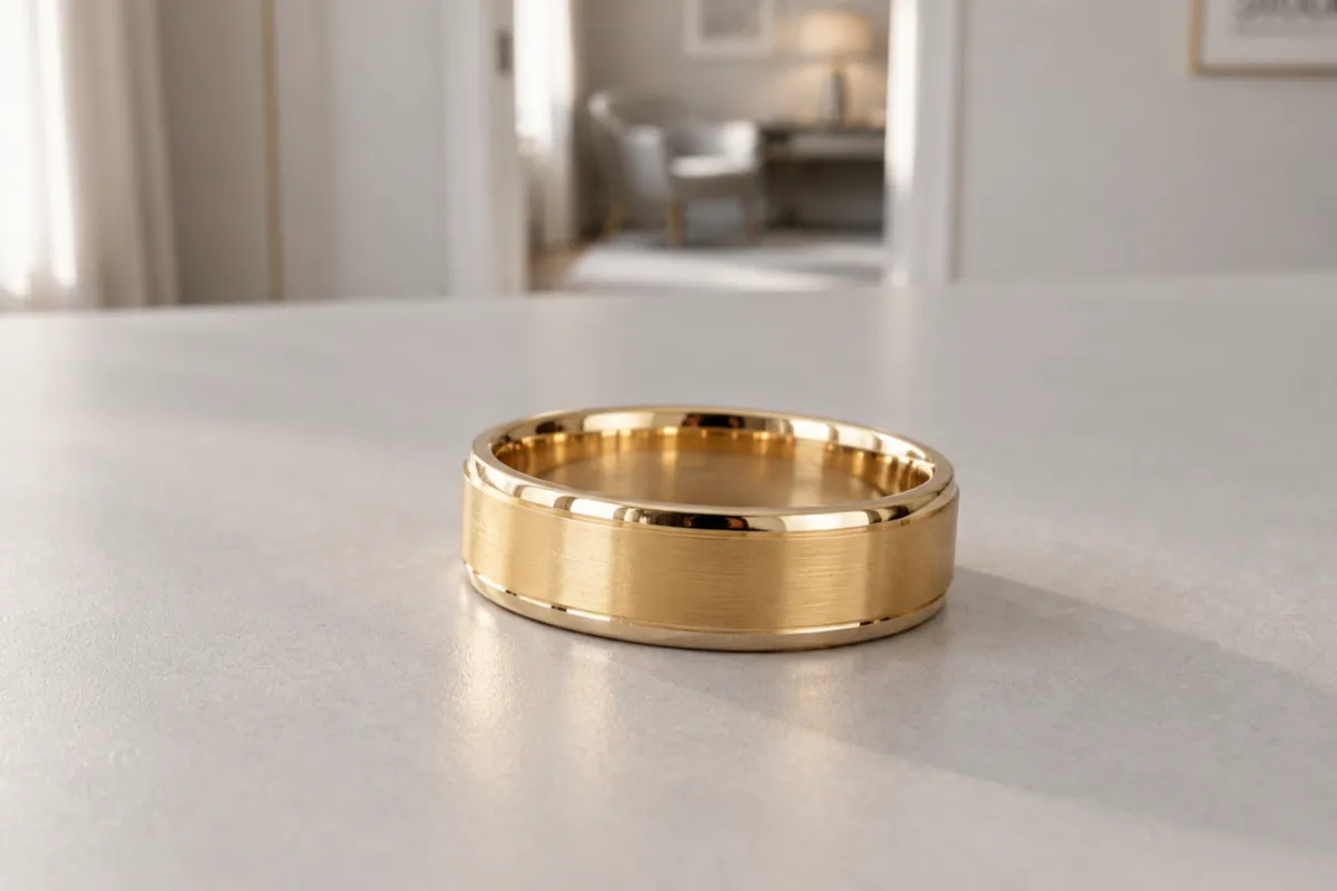 Herrring i guld i guld som ligger på ett ljust bord