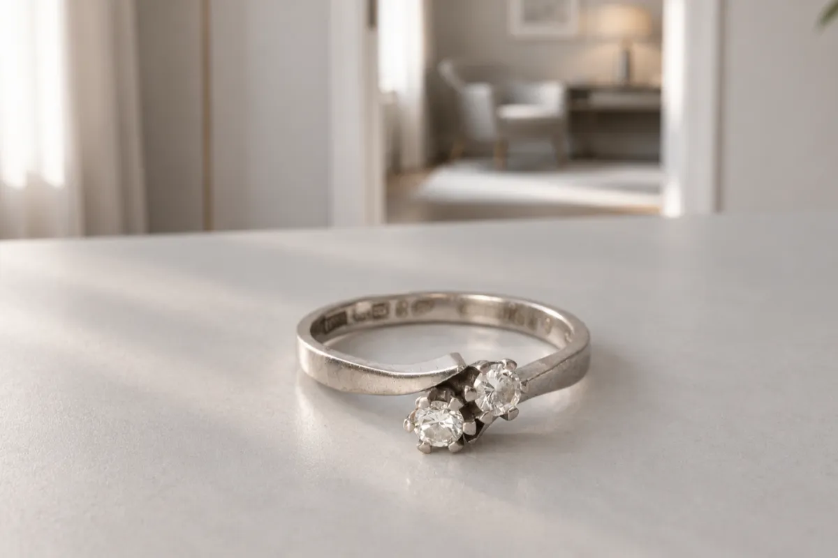 Tvillingring i guld som ligger på ett ljust bord