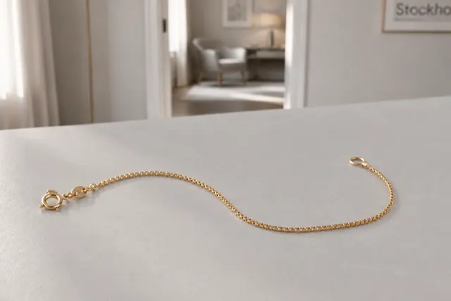 Venezia armband i guld som ligger på ett ljust bord